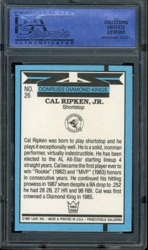 1988 Donruss #026 Cal Ripken DK [Factory Set - Period after INC] PSA 10 #30114459 - Back