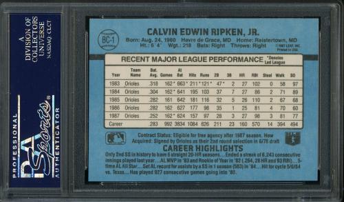 1988 Donruss Bonus MVP's #BC1 Cal Ripken [Period after INC] PSA 10 #23348390 - Back