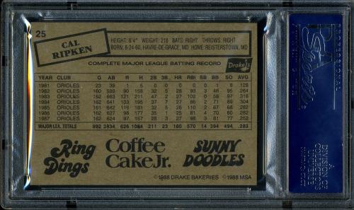 1988 Drake's #25 Cal Ripken PSA 10 #16615909 - Back