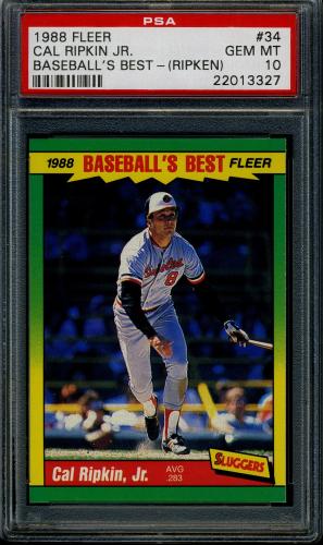 1988 Fleer Sluggers/Pitchers #34 Cal Ripken UER-(Misspelled Ripkin-on card front) PSA 10 #22013327