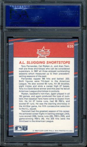 1988 Fleer Glossy #635 Fern/Ripken/Trammell PSA 10 #06533984 - Back