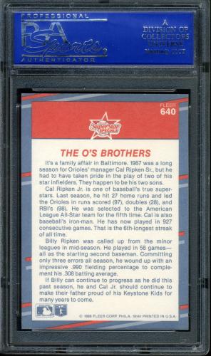 1988 Fleer Glossy #640 The Ripken Brothers PSA 10 #40221346 - Back