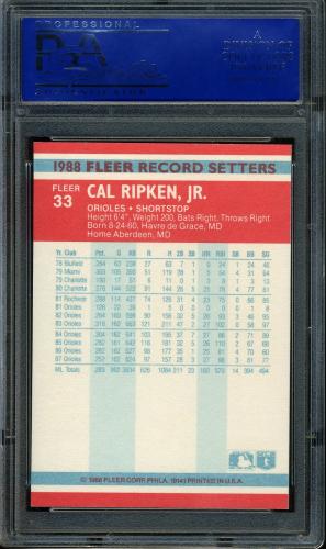 1988 Fleer Record Setters #33 Cal Ripken PSA 10 #81486510 - Back