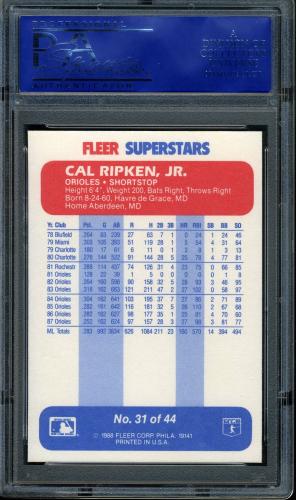 1988 Fleer Superstars #31 Cal Ripken PSA 10 #31474712 - Back