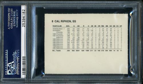 1988 Orioles French Bray #8 Cal Ripken PSA 10 #25394182 - Back