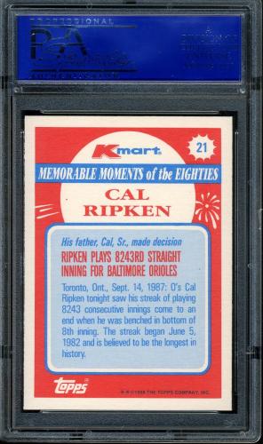 1988 K-Mart #21 Cal Ripken PSA 10 #11788771 - Back