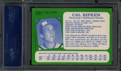 1988 Kay-Bee #25 Cal Ripken PSA 10 #20510470 - Back