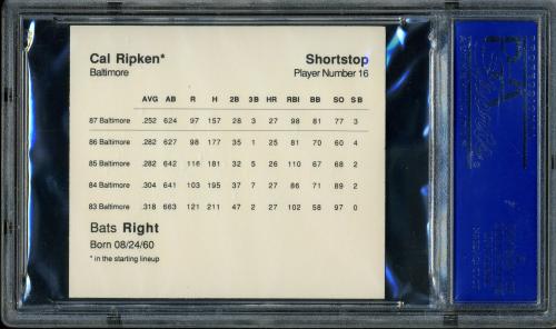 1988 Kenner Starting Lineup All-Stars #26 Cal Ripken PSA 10 #11763641 - Back