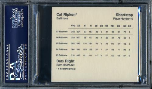 1988 Kenner Starting Lineup Orioles #13 Cal Ripken PSA 10 #24735990 - Back
