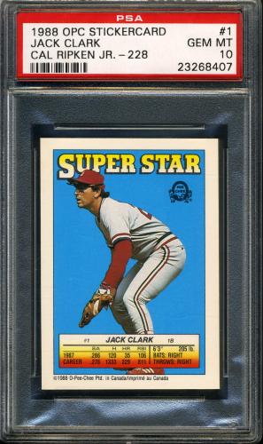 1988 O-Pee-Chee Stickercard #01 J. Clark/C. Ripken, Jr. #228 PSA 10 #23268407
