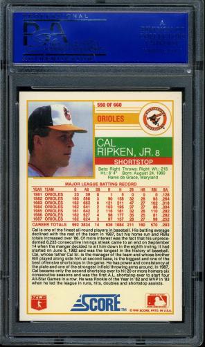 1988 Score Glossy #550 Cal Ripken PSA 10 #11788776 - Back