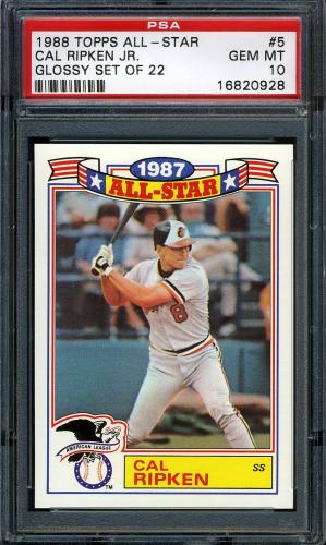 1988 Topps Glossy All-Stars #5 Cal Ripken [* print designation] PSA 10 #16820928