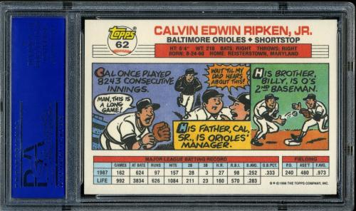 1988 Topps Big #62 Cal Ripken [B* print designation] PSA 10 #11788778 - Back