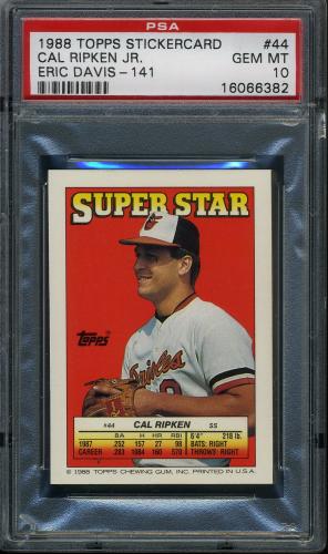 1988 Topps Stickercard #44 C. Ripken, Jr./E. Davis PSA 10 #16066382