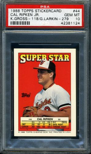 1988 Topps Stickercard #44 C. Ripken, Jr./K. Gross /B. Larkin PSA 10 #42381124