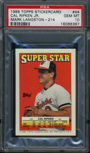 1988 Topps Stickercard #44 C. Ripken, Jr./M. Langston PSA 10 #16066387