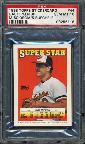 1988 Topps Stickercard #44 C. Ripken, Jr./M. Scioscia /S. Buechele PSA 10 #08256116