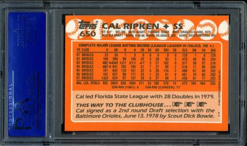 1988 Topps Tiffany #650 Cal Ripken PSA 10 #81370726 - Back