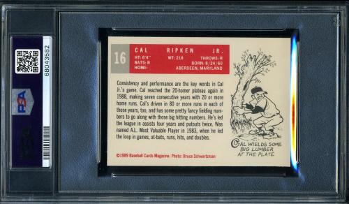 1989 Baseball Cards Magazine Repli-cards #16 Cal Ripken Jr. PSA 9 #68043582 - Back