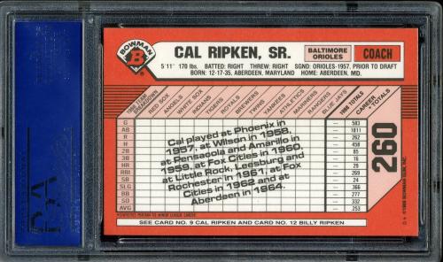 1989 Bowman Tiffany #260 Cal Ripken Sr./Jr. PSA 10 #81679386 - Back