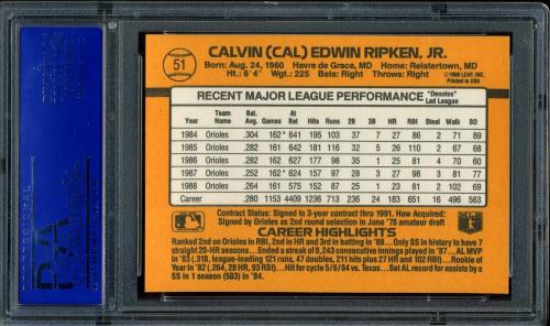 1989 Donruss #51 Cal Ripken [Period after INC / *Denotes*] PSA 9 #11788783 - Back