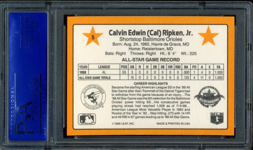 1989 Donruss All-Stars #05 Cal Ripken PSA 10 #12137832 - Back