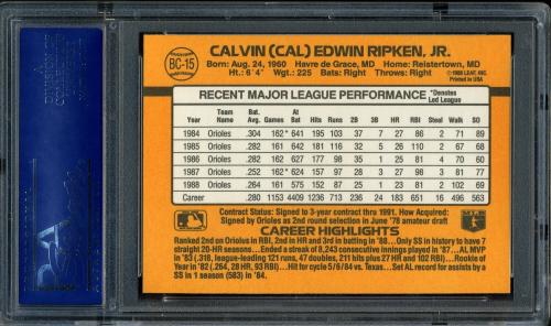 1989 Donruss Bonus MVP's #BC15 Cal Ripken [Period after INC / *Denotes] PSA 10 #15674772 - Back