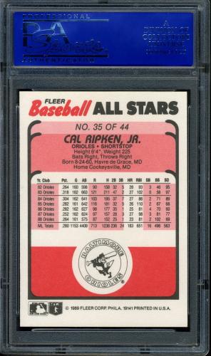 1989 Fleer Baseball All-Stars #35 Cal Ripken PSA 10 #30980066 - Back