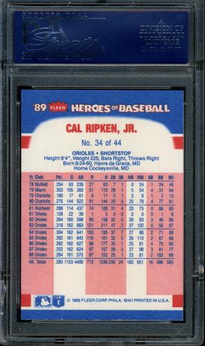 1989 Fleer Heroes of Baseball #34 Cal Ripken PSA 10 #18362880 - Back