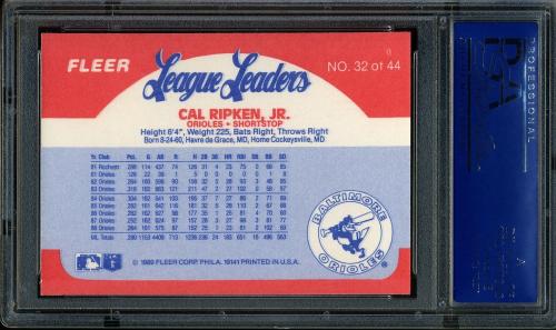 1989 Fleer League Leaders #32 Cal Ripken PSA 10 #81935004 - Back
