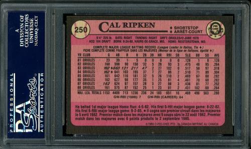 1989 O-Pee-Chee #250 Cal Ripken PSA 9 #24894221 - Back