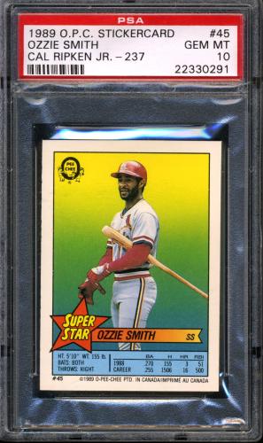 1989 O-Pee-Chee Stickercard #45 O. Smith/C. Ripken, Jr. #237 PSA 10 #22330291