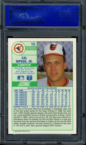 1989 Score #15 Cal Ripken PSA 10 #81261071 - Back