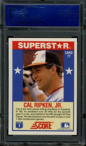 1989 Score Hottest 100 Stars #77 Cal Ripken PSA 10 #15425409 - Back