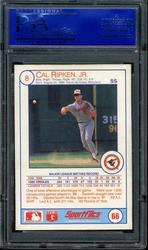 1989 Sportflics #66 Cal Ripken PSA 10 #30980067 - Back