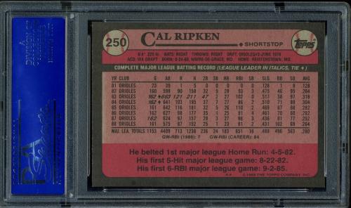 1989 Topps #250 Cal Ripken PSA 10 #81261125 - Back