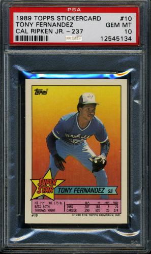 1989 Topps Stickercard #10 T. Fernandez/C. Ripken, Jr. #237 PSA 10 #12545134