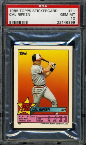 1989 Topps Stickercard #11 Cal Ripken PSA 10 #22146899