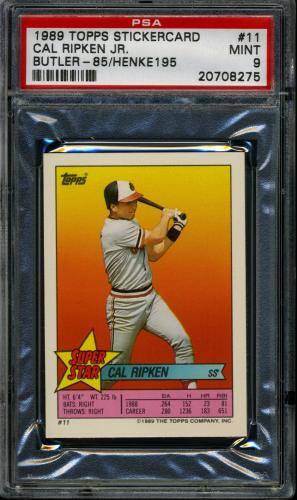 1989 Topps Stickercard #11 C. Ripken, Jr./Butler #85/Henke #195 PSA 9 #20708275