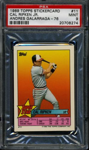 1989 Topps Stickercard #11 C. Ripken, Jr./A. Galarraga #76 PSA 9 #20708274