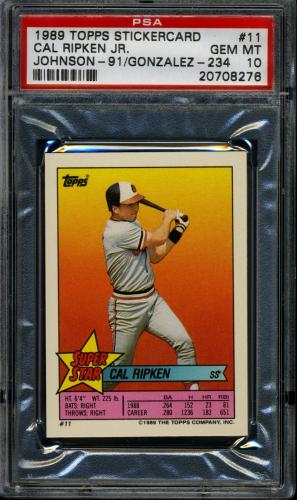 1989 Topps Stickercard #11 C. Ripken, Jr./Johnson #91/Gonzalez #234 PSA 10 #20708276