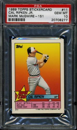 1989 Topps Stickercard #11 C. Ripken, Jr./M. McGwire #151 PSA 10 #20708277