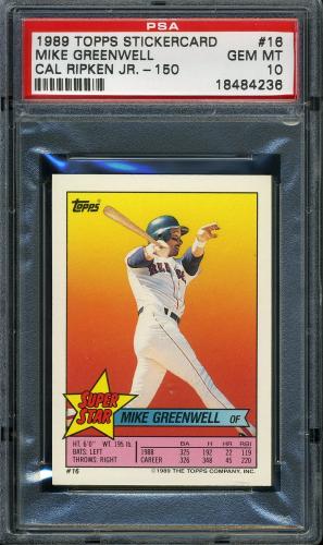 1989 Topps Stickercard #16 M. Greenwell/C. Ripken, Jr. #150 PSA 10 #18484236