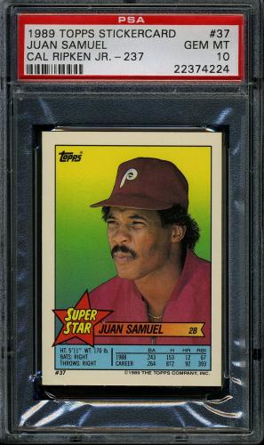 1989 Topps Stickercard #37 J. Samuel/C. Ripken, Jr. #237 PSA 10 #22374224