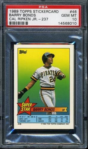 1989 Topps Stickercard #46 B. Bonds/C. Ripken, Jr. #237 PSA 10 #14568010