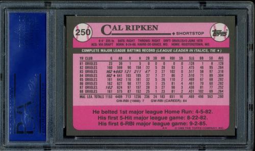1989 Topps Tiffany #250 Cal Ripken PSA 10 #81679638 - Back