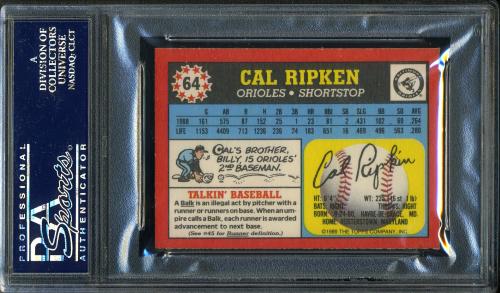 1989 Topps UK Minis #64 Cal Ripken PSA 10 #03672327 - Back