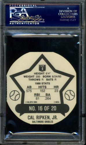 1989 Tetley Tea Discs #16 Cal Ripken PSA 10 #22146896 - Back