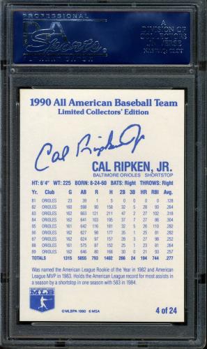 1990 All-American Baseball Team #4 Cal Ripken PSA 10 #16716373 - Back