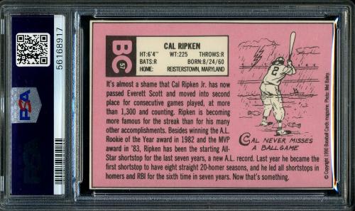 1990 Baseball Cards Magazine Repli-cards #57 Cal Ripken PSA 10 #56168917 - Back